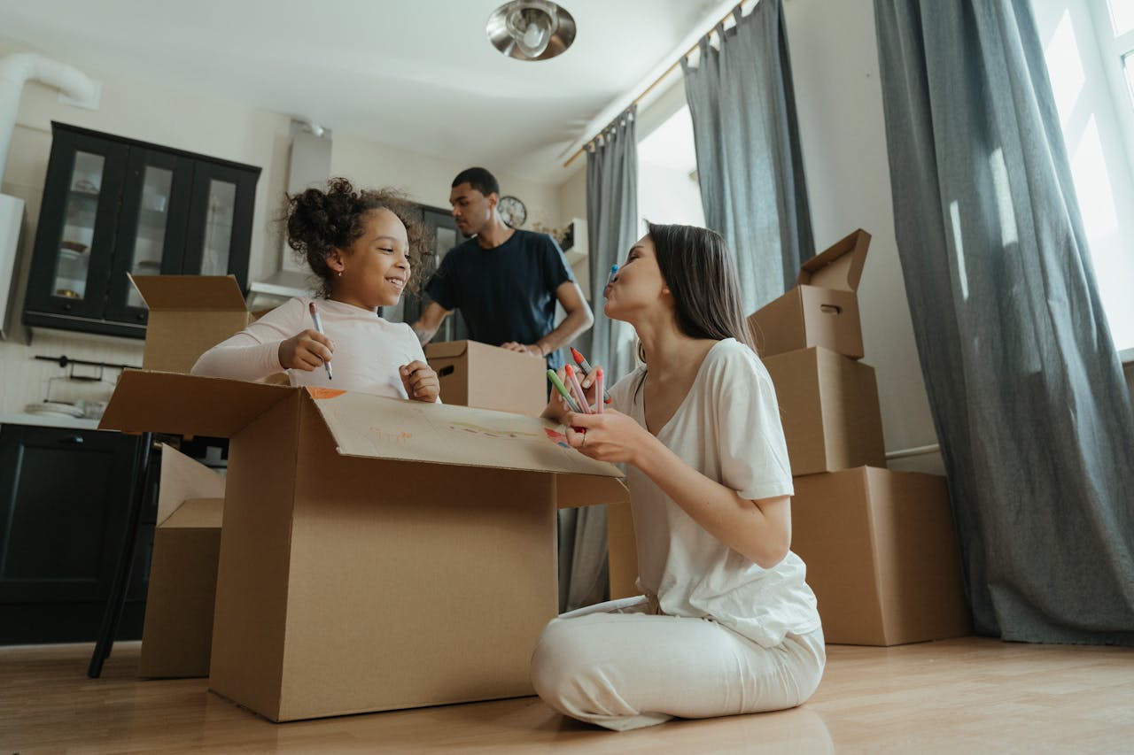 Happy family moving to a new home